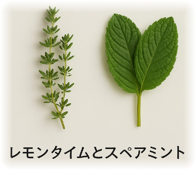 レモンタイムとスペミントの葉っぱ
