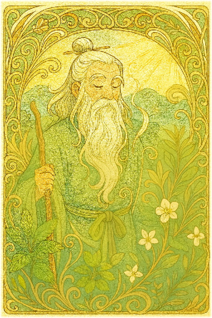 芥川龍之介の短編の仙人のハーブの幻想的なイメージのイラスト