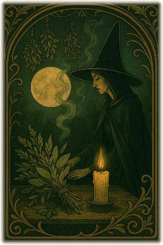 ææããã®äžãæããããŒããšãã£ã³ãã«ã®åã§éãã«ç¥ãéæ³äœ¿ããæããã¢ãŒã«ã»ããŒãŽã©ãŒé¢šã®ã€ã©ã¹ããæ·±ãç·ãšéè²ã®æ²ç·è£
食ã«å²ãŸããå¹»æ³çã§ç¥ç§çãªé°å²æ°ãæŒãã