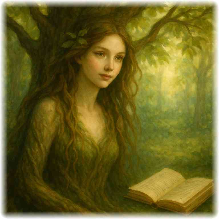 å€ä»£ã®ãªã·ã£ç¥è©±ã®æš¹æšã®ç²Ÿéããªã¥ã¢ã¹ãæããå¹»æ³çãªã€ã©ã¹ãã女æ§ã®ç²Ÿéã倧暹ãšäžäœåããããã«å¯ãæ·»ããéãããæ¬ã眮ãããŠããã