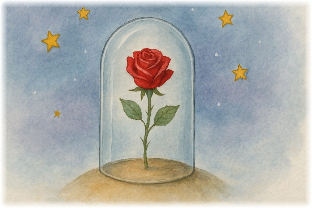 æã®çåããŸé¢šã®æç©ºã®äžãã¬ã©ã¹ã®äžã«æãããèµ€ããã©ã®ã€ã©ã¹ã