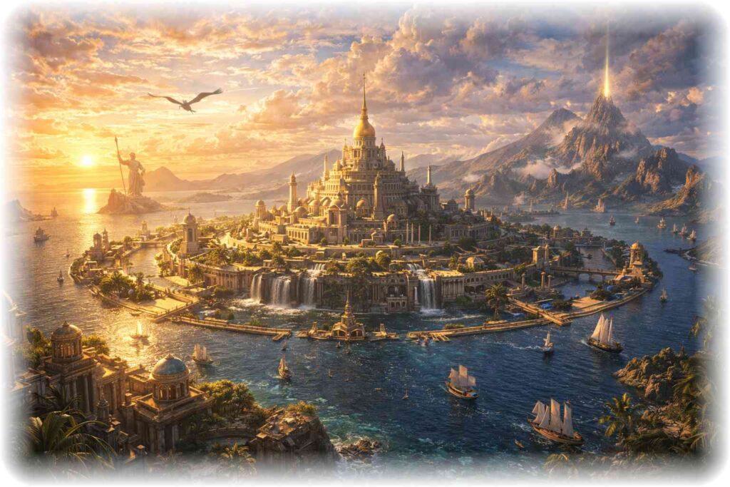 äŒèª¬ã®ã¢ãã©ã³ãã£ã¹å€§éžãæ³åããŠæãããæµ·ã«å²ãŸããå€ä»£éœåžã®é¢šæ¯