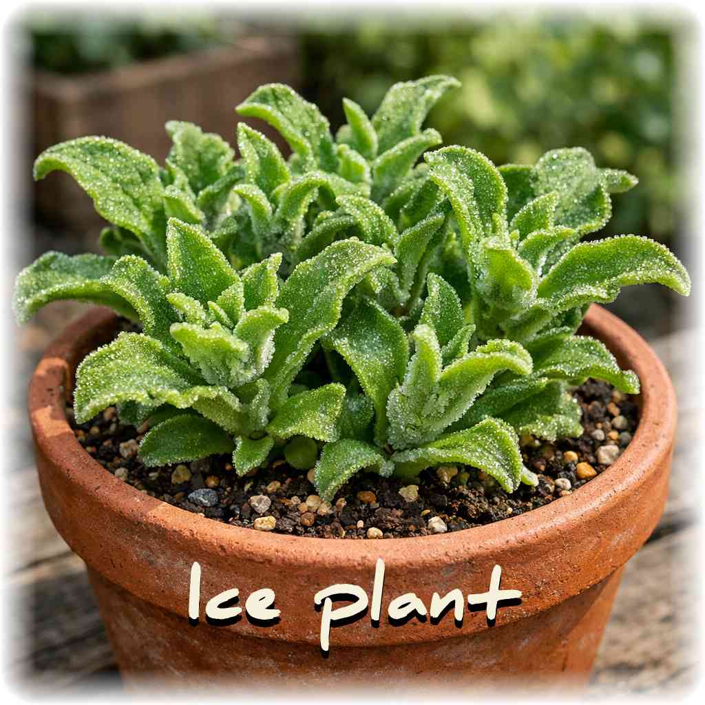 鉢植えで元気に育つアイスプラントを自然光の中で撮影した写真